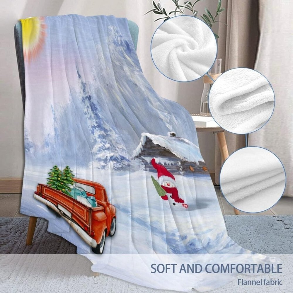 Akshobhya Snowman and Vintage Red Truck Christmas Blanket Soft Cozy Ligh…